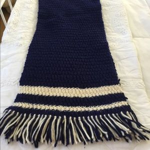 Hand Crocheted Navy Blue & White Scarf